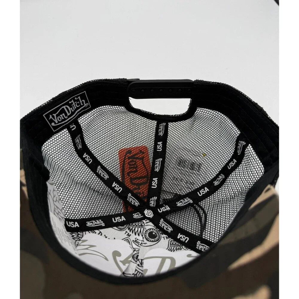 Von Dutch Black/Brown/Tan Camo Trucker Hat Adjustable Mesh Back One Size Unisex